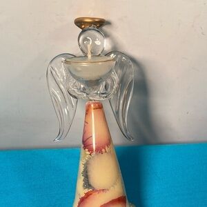 Russ Berrie Glass Angel Candle Holder with Gold and Cream Accents